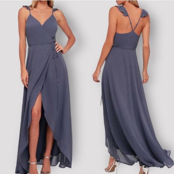 Lulus Dresses & Skirts - Lulus Wrap Dress Here's To Us High Low Maxi - Denim Blue- XL - NWT